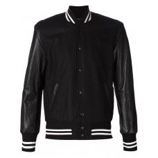 Mens Leather Sleeves Black Bomber Jacket